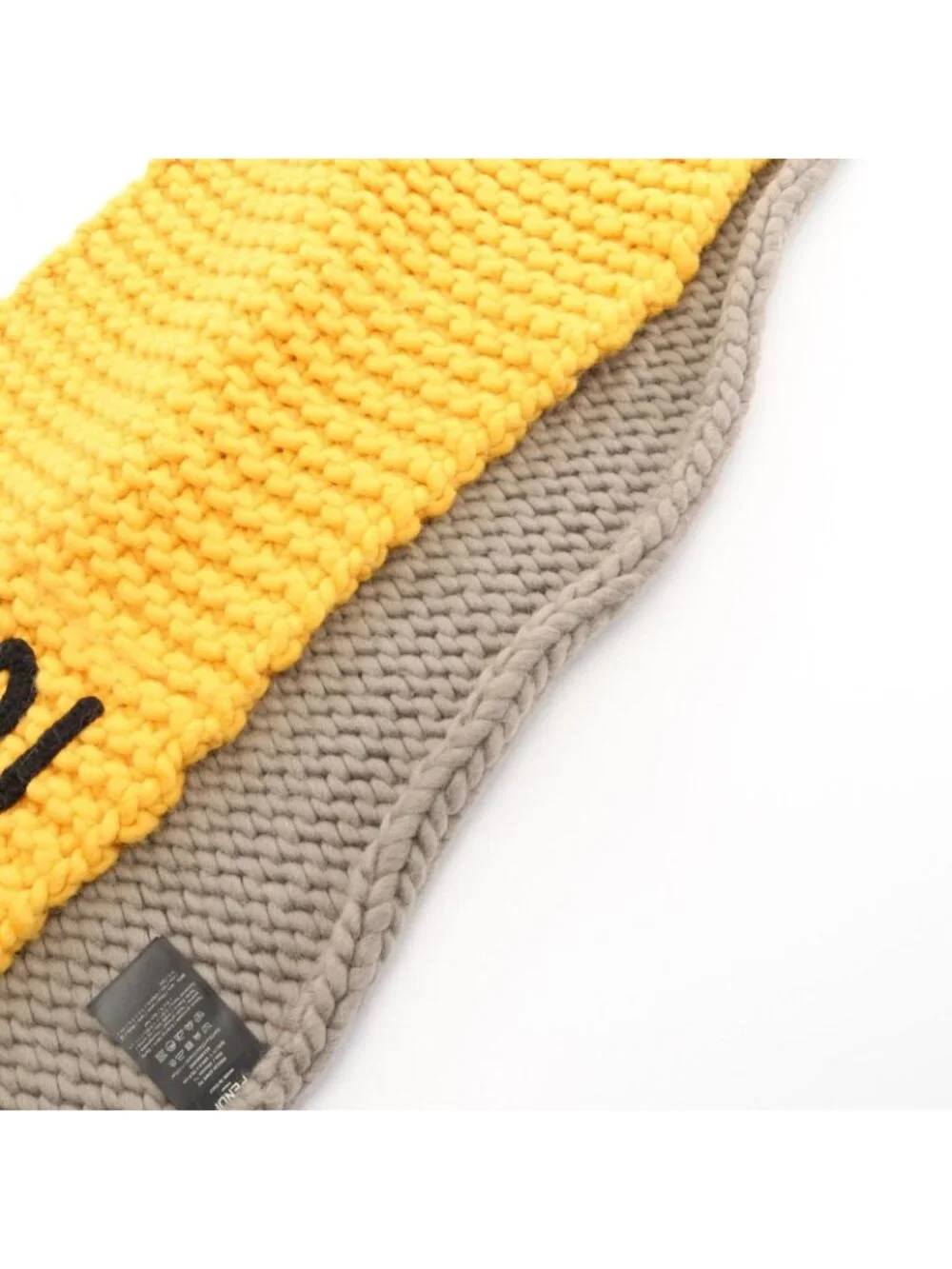Fendi Scarf Logo Logie Yellow Gray Wool